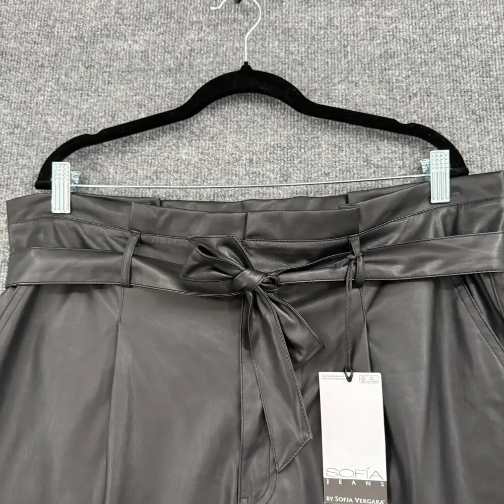 Sofia Vergara Womens Faux Leather Paperbag Shorts Sz 18 Black Belted Dressy NWT